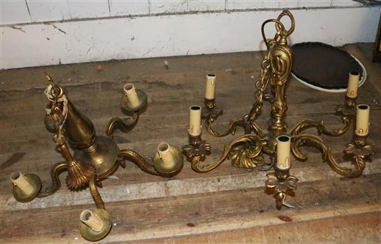 Two brass chandeliers